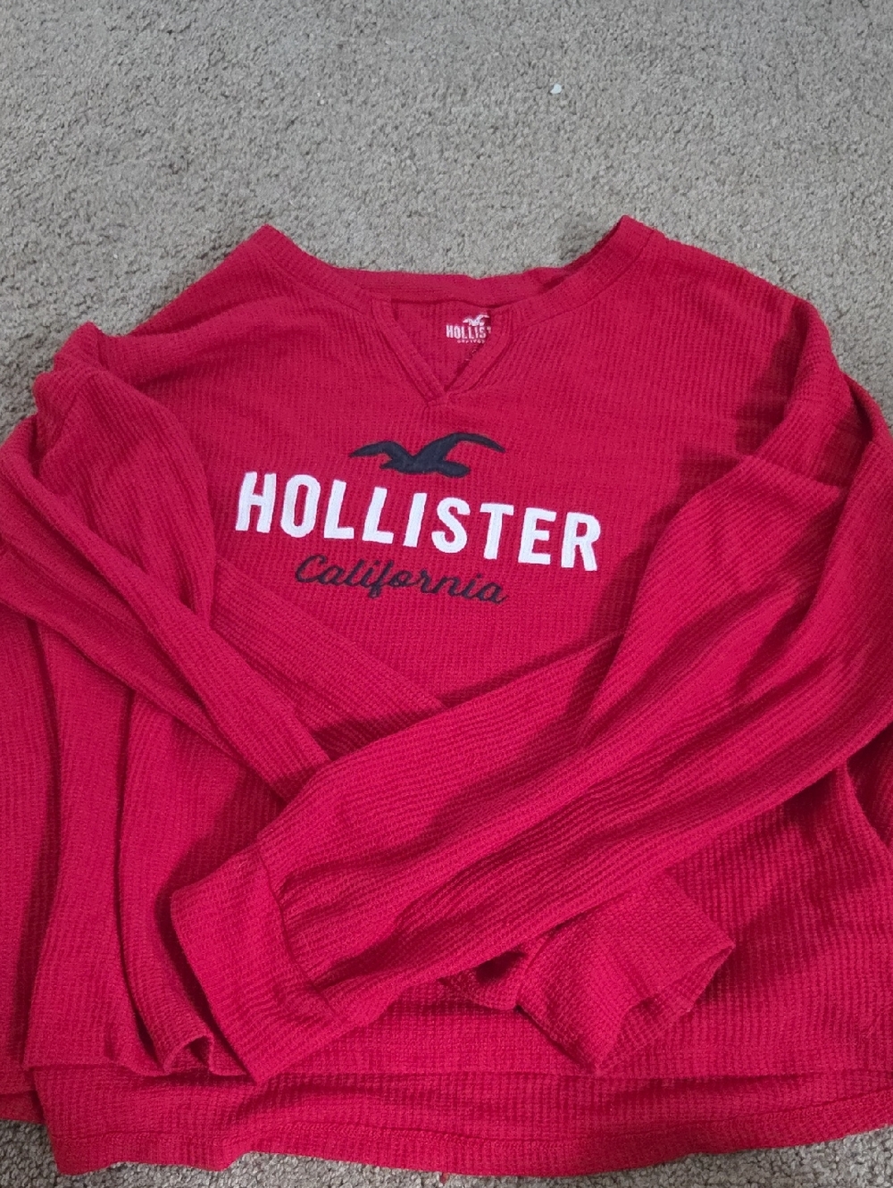 Hollister Bright Red Waffle Knit Crew
